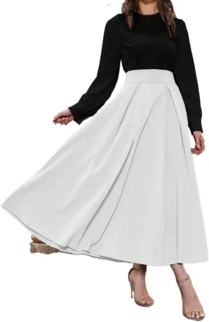 Sexy Slim Fit Women High Waist Pleated Solid Color Midi Skirt for Womens