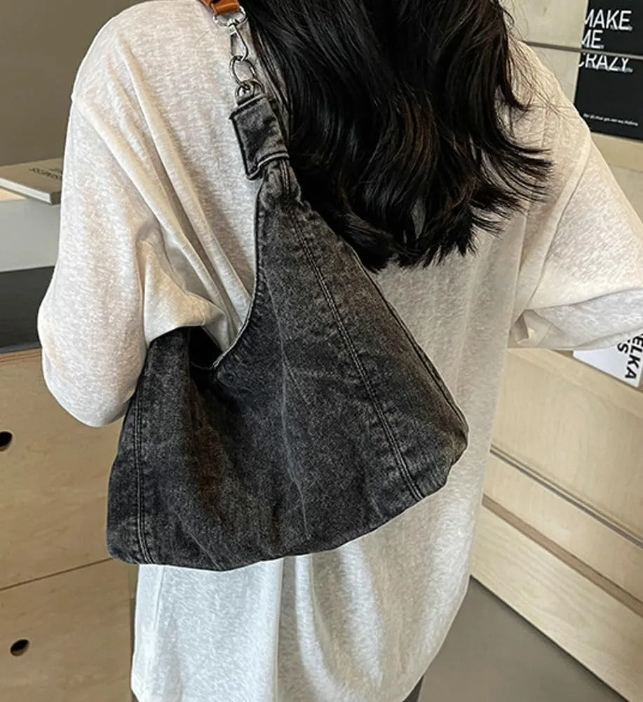 Simple Shoulder Bag For Women Trendy Denim Purse Y2K Womens Tote Bag Slouchy Hobo Purse Work Handbag Lightweight 2025