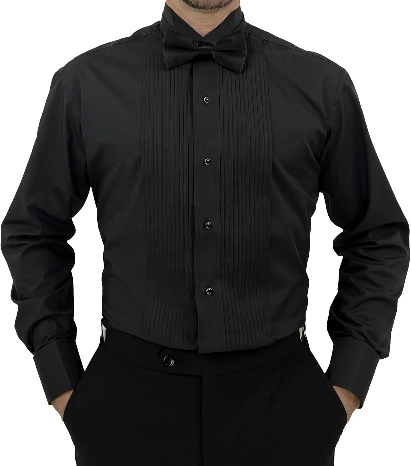 Sir Gregory Men's Fitted Tuxedo Shirt with Wing Collar French Cuffs and 1/4 Inch Pleat