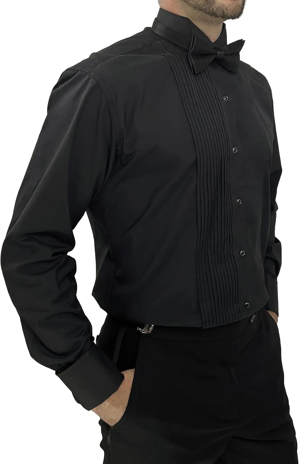 Sir Gregory Men's Fitted Tuxedo Shirt with Wing Collar French Cuffs and 1/4 Inch Pleat