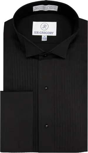 Sir Gregory Men's Fitted Tuxedo Shirt with Wing Collar French Cuffs and 1/4 Inch Pleat