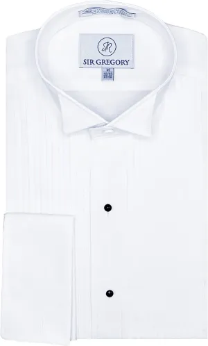 Sir Gregory Men's Fitted Tuxedo Shirt with Wing Collar French Cuffs and 1/4 Inch Pleat