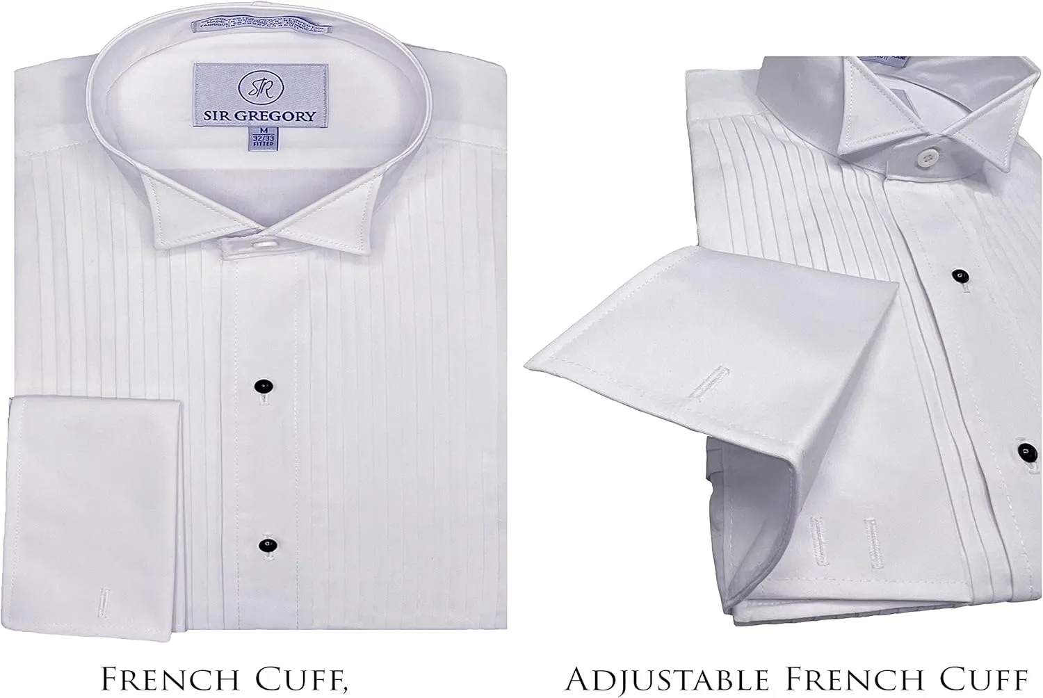 Sir Gregory Men's Fitted Tuxedo Shirt with Wing Collar French Cuffs and 1/4 Inch Pleat
