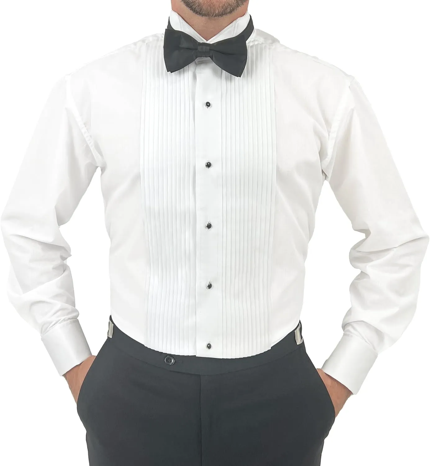 Sir Gregory Men's Fitted Tuxedo Shirt with Wing Collar French Cuffs and 1/4 Inch Pleat