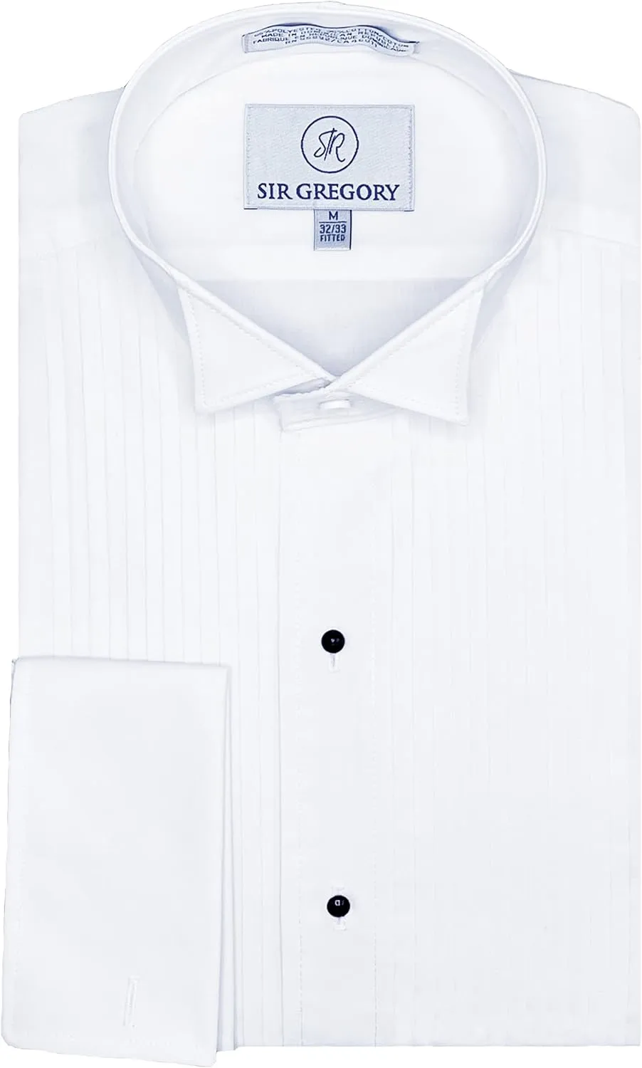 Sir Gregory Men's Fitted Tuxedo Shirt with Wing Collar French Cuffs and 1/4 Inch Pleat