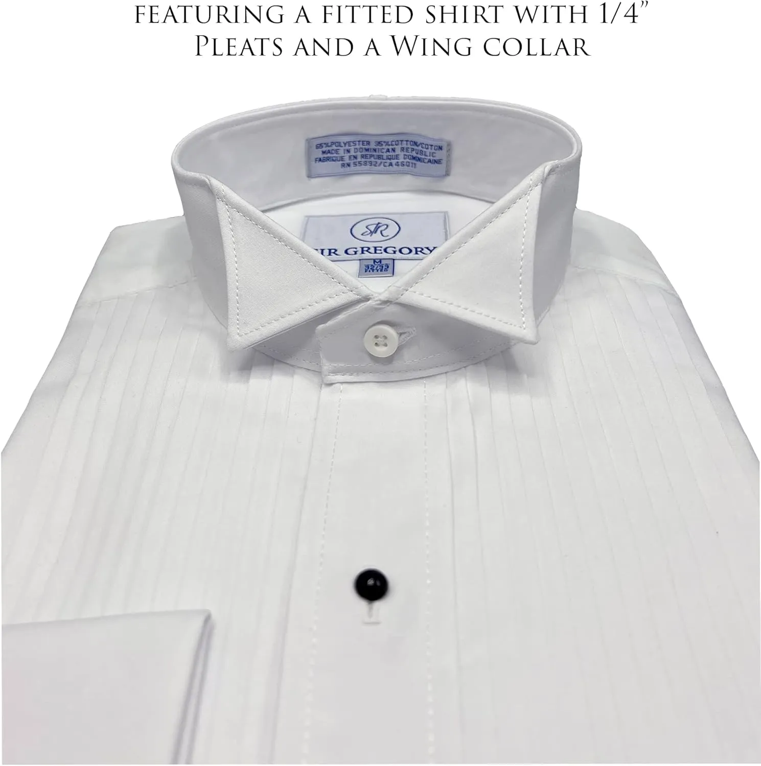 Sir Gregory Men's Fitted Tuxedo Shirt with Wing Collar French Cuffs and 1/4 Inch Pleat