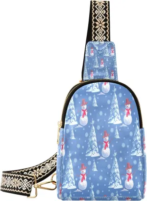 Small Sling Bag Waist Packs Leather Crossbody Packs Chest Bag Christmas Snowman for Women Travel Belt Purse