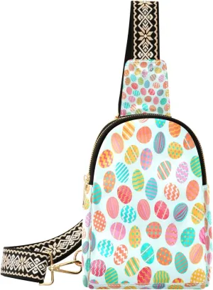 Small Sling Bag Waist Packs Leather Crossbody Packs Chest Bag Colorful Easter Eggs for Women Travel Belt Purse