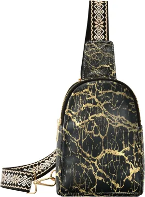 Small Sling Bag Waist Packs Leather Crossbody Packs Chest Bag Marble Grain for Women Travel Belt Purse