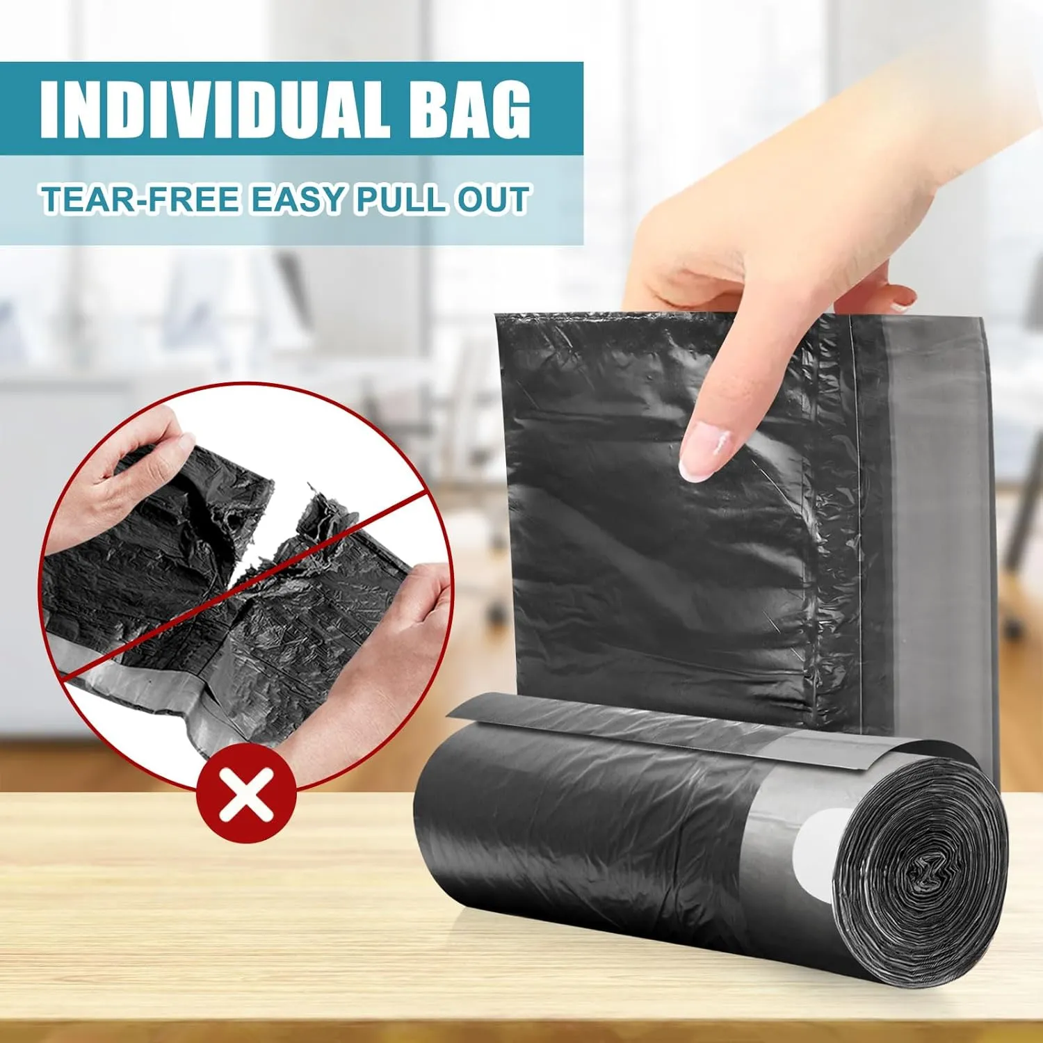 Small Trash Bags Drawstring 120 Count, JUKFITA Extra Strong 4 Gallon Garbage Bags, Unscented Trash Can Liners fit Bathroom Kitchen Office, Dark Black