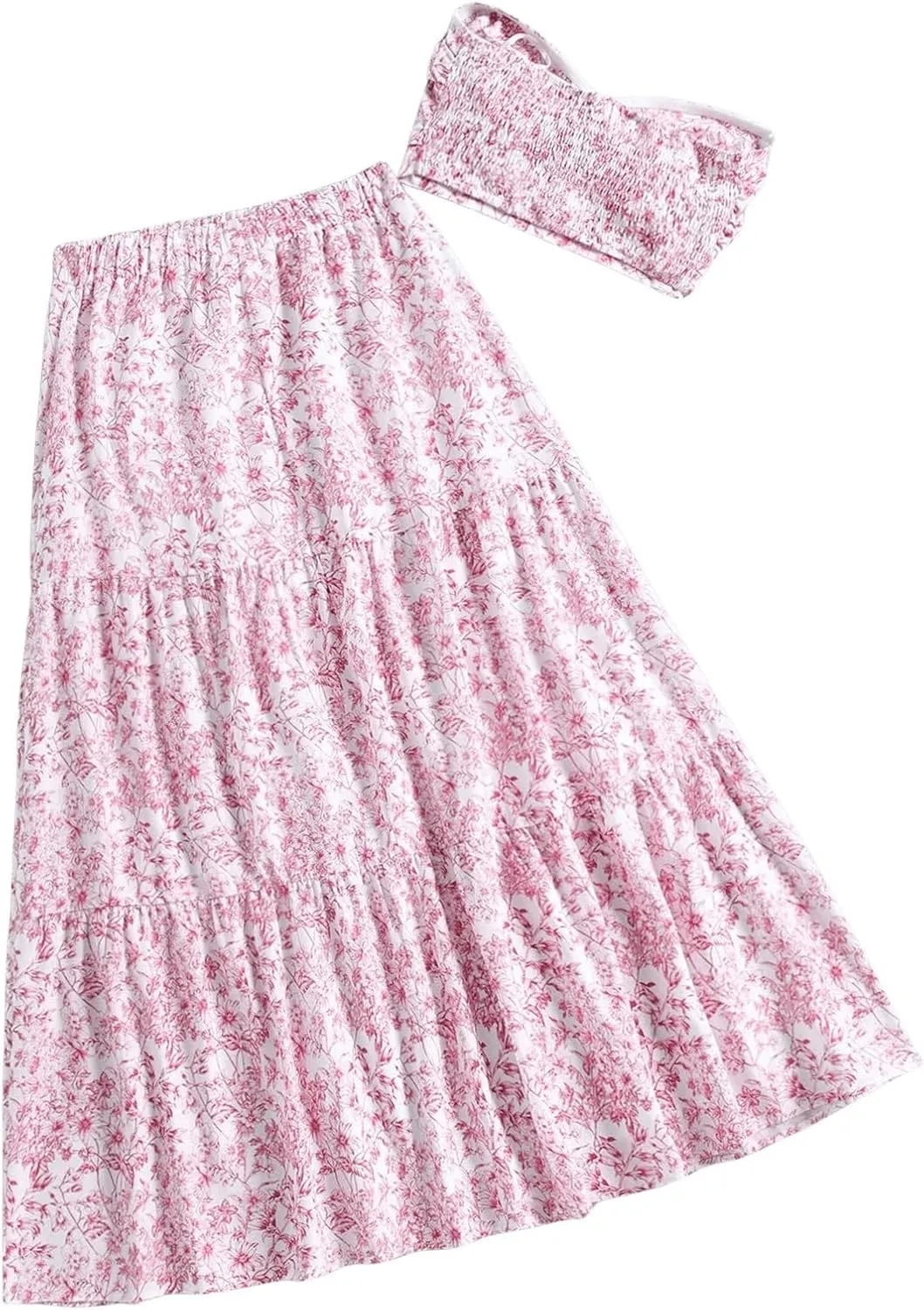 SOLY HUX Women's Summer 2 Piece Vacation Cruise Outfits Floral Print Tube Top and Maxi Skirt Set