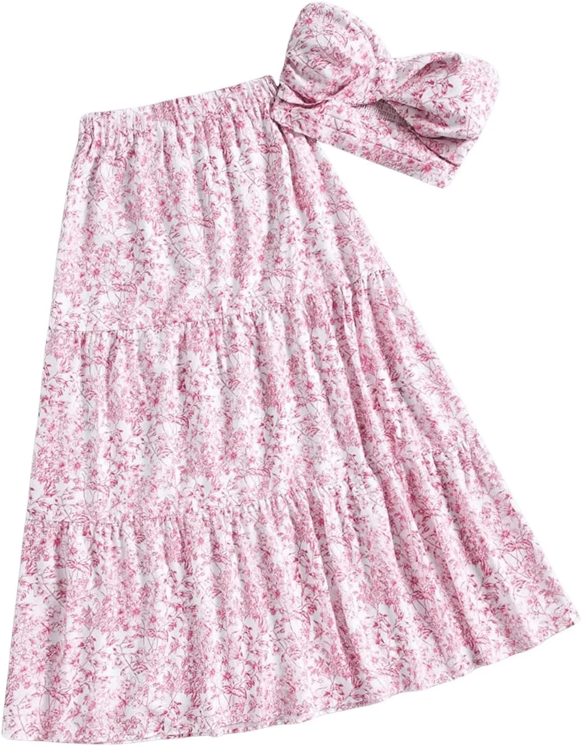 SOLY HUX Women's Summer 2 Piece Vacation Cruise Outfits Floral Print Tube Top and Maxi Skirt Set