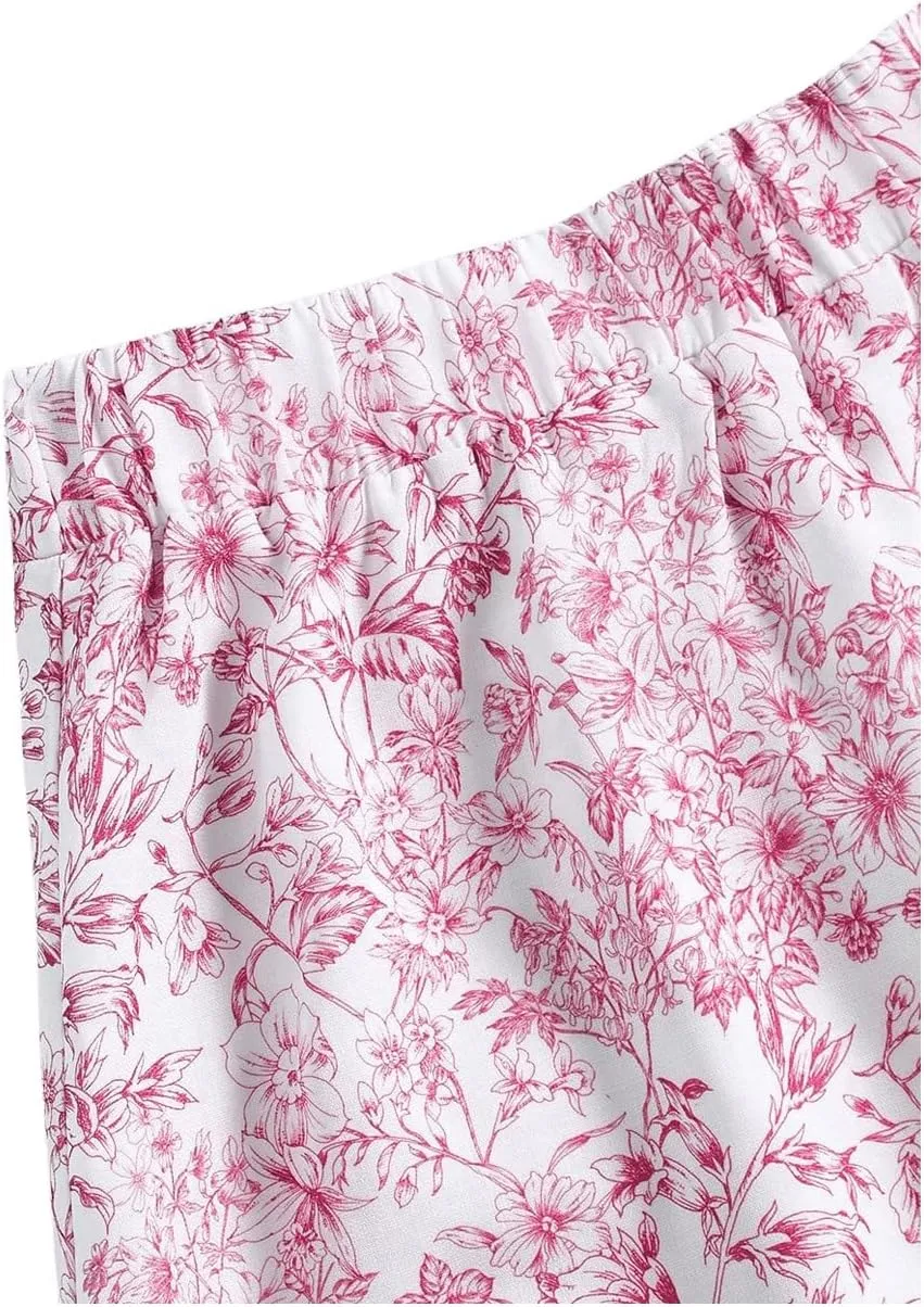 SOLY HUX Women's Summer 2 Piece Vacation Cruise Outfits Floral Print Tube Top and Maxi Skirt Set