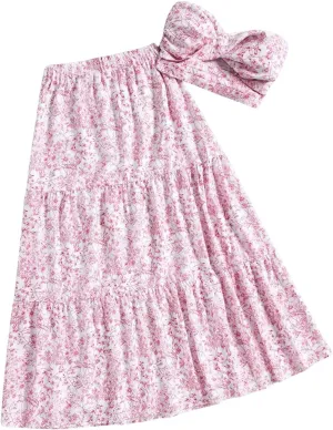 SOLY HUX Women's Summer 2 Piece Vacation Cruise Outfits Floral Print Tube Top and Maxi Skirt Set