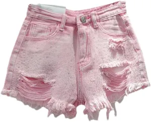Sparkling Rhinestone-Studded Denim Hot Pants Women Denim Shorts Summer Fashion High Waist Wide Legs Short