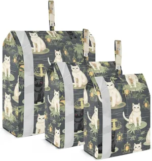 SPRIPORT Black White Cat Plant 3 Set Compression Packing Cubes for Travel Lightweight Luggage Organizer Bags for Carry on Suitcase Travel Storage Bags for Vacation Woman Man Clothes