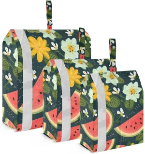 SPRIPORT Watermelon Flowers Leaves 3 Set Compression Packing Cubes for Travel Lightweight Luggage Organizer Bags for Carry on Suitcase Luggage Cubes for Woman Man Vacation Clothes