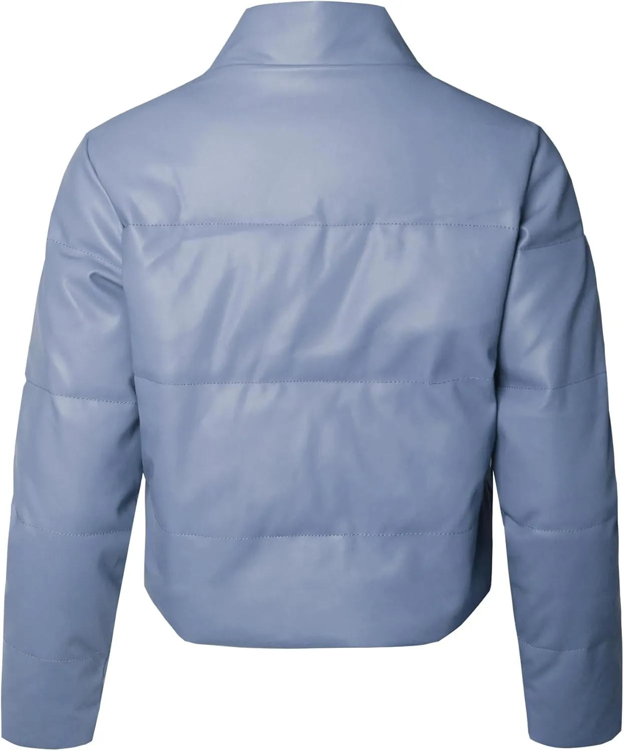 STARJJ Womens High Neck Quilted Faux Leather Puffer Jacket