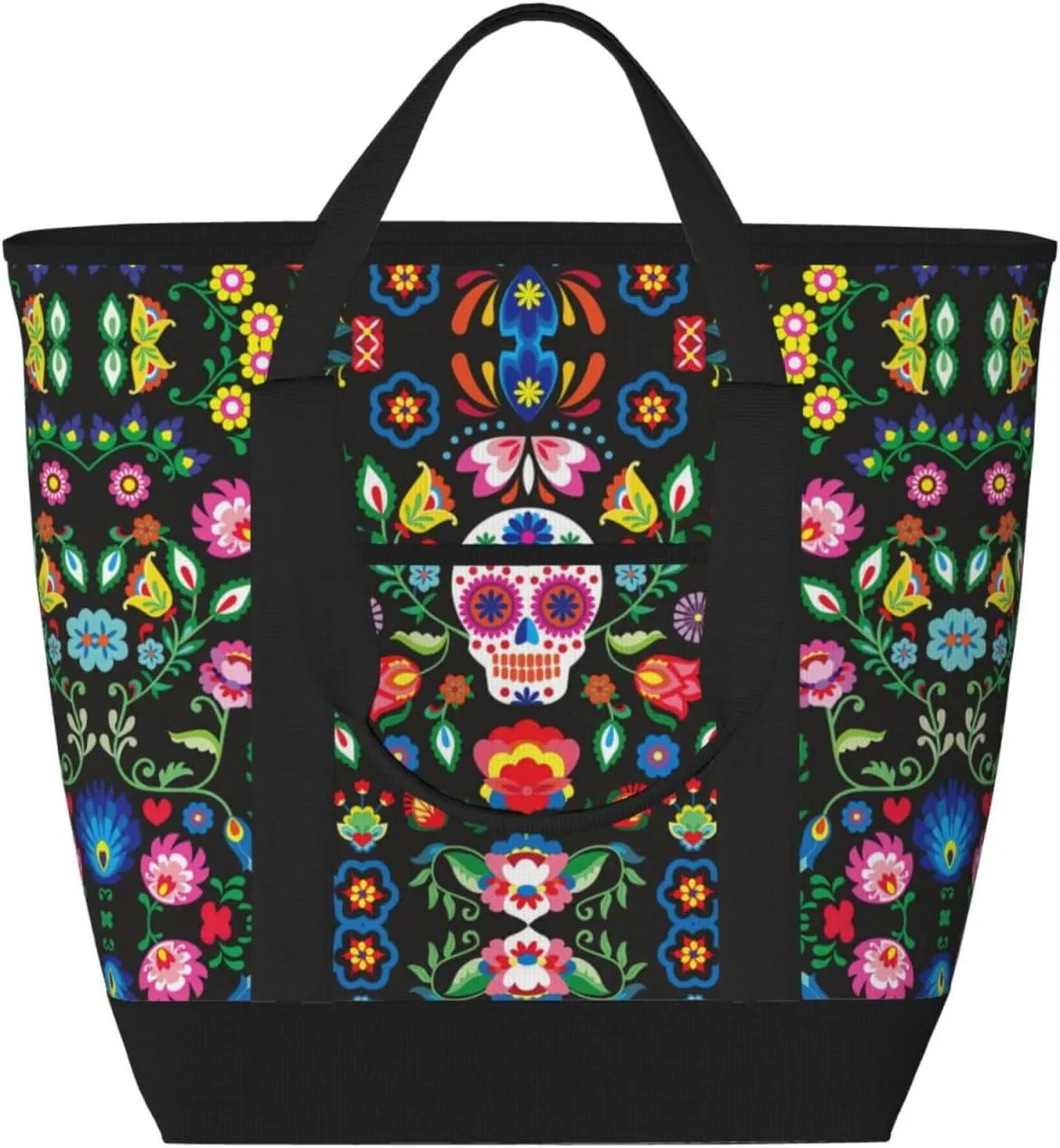 Sugar Horror Skull and Flowers Women's tote bags and reusable women's beach bags are suitable for travel insulation and cooling bags.