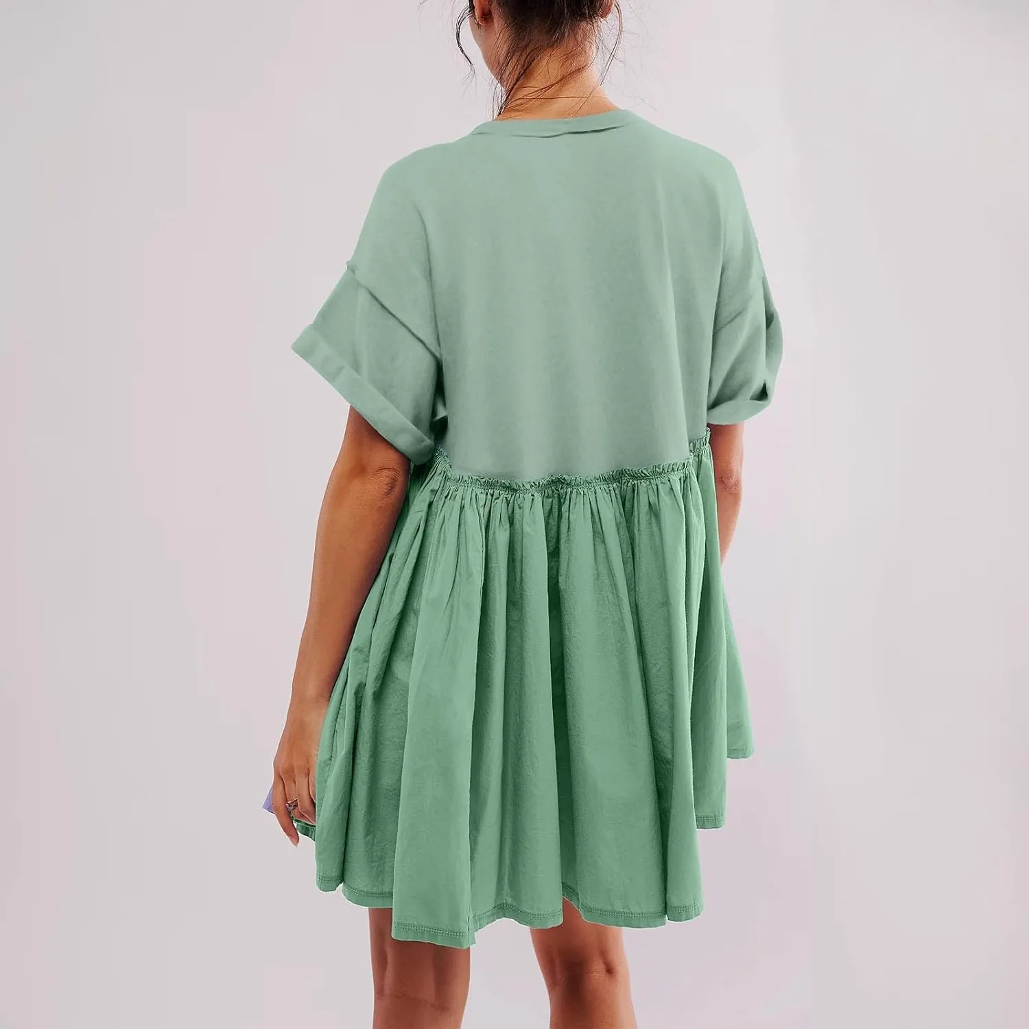 Summer Babydoll Dresses for Women Mini Casual Dress Dressy Short Sleeve Tops Patchwork Ruffle Dress, Small