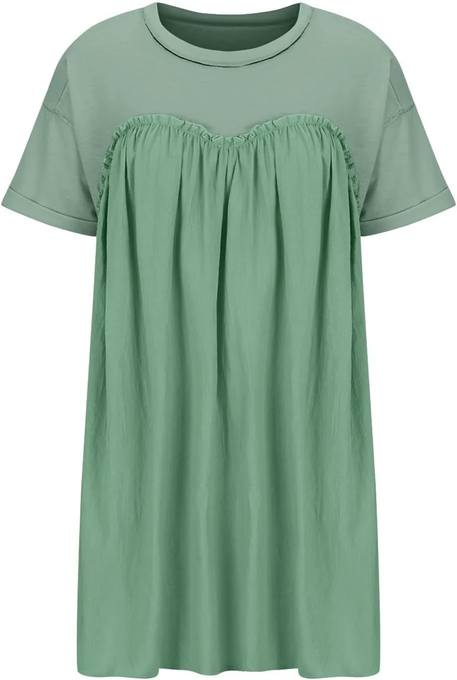 Summer Babydoll Dresses for Women Mini Casual Dress Dressy Short Sleeve Tops Patchwork Ruffle Dress, Small