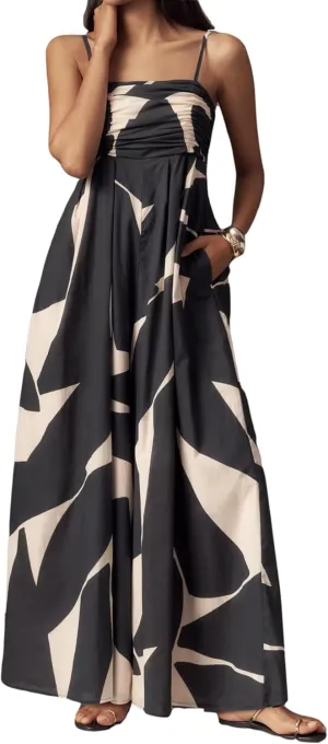 Summer Casual Sleeveless One Piece Long Jumpsuits Spaghetti Strap Boho Wide Leg Outfits for Women Rompers 2025 Trendy