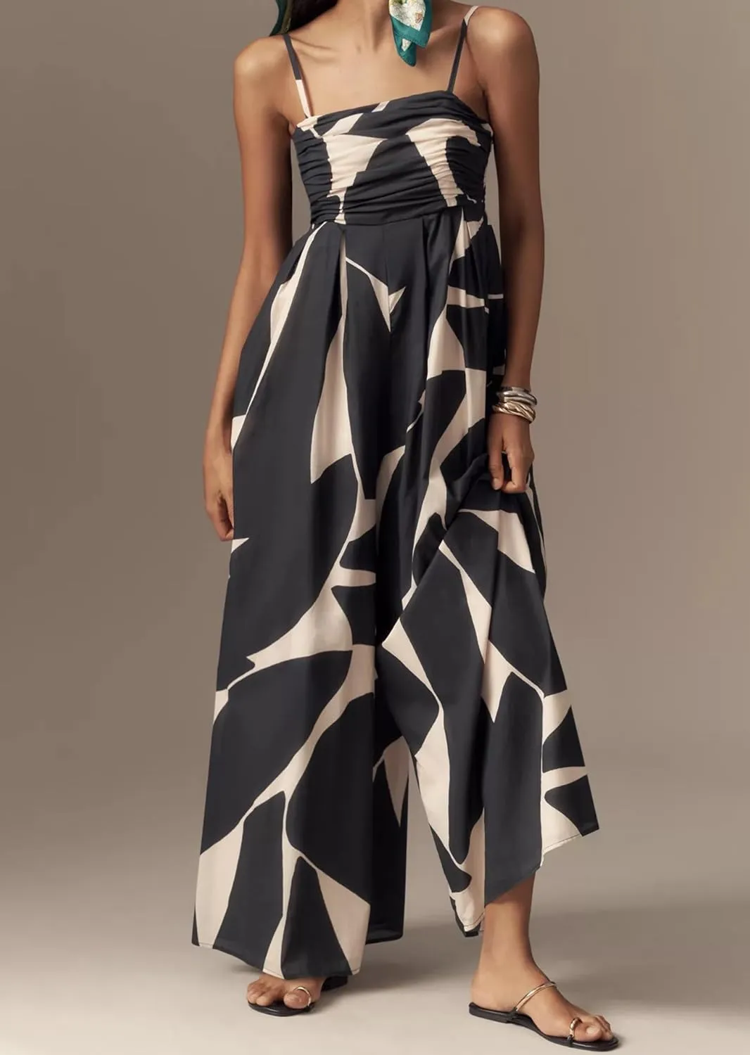 Summer Casual Sleeveless One Piece Long Jumpsuits Spaghetti Strap Boho Wide Leg Outfits for Women Rompers 2025 Trendy