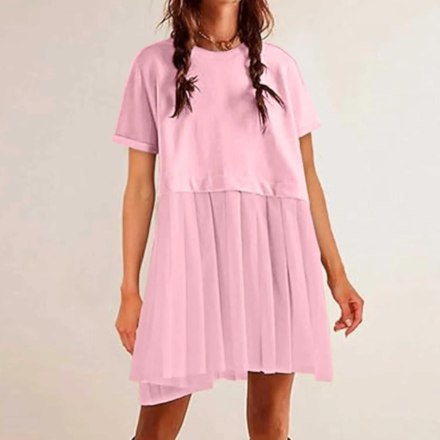 Summer Dresses for Women Oversized Sweatshirts Dress Mini Boho Tennis Dress Ruffle Babydoll Dresses 2024, Small