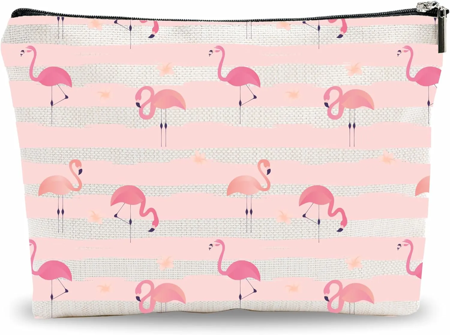 Summer Makeup Bag Gift, Pink Stripes & Flamingo Cosmetic Bag, Sister Gifts Toiletry Bag For Women, Families, Besties, Coworkers, Birthday Gift, Women Accessories - (A025)