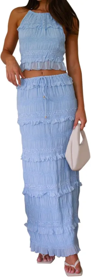 Summer Maxi Skirt Sets for Women Boho Sleeveless Backless Cami Top and Flowy Long Skirt Sets 2 Piece Beach Outfits