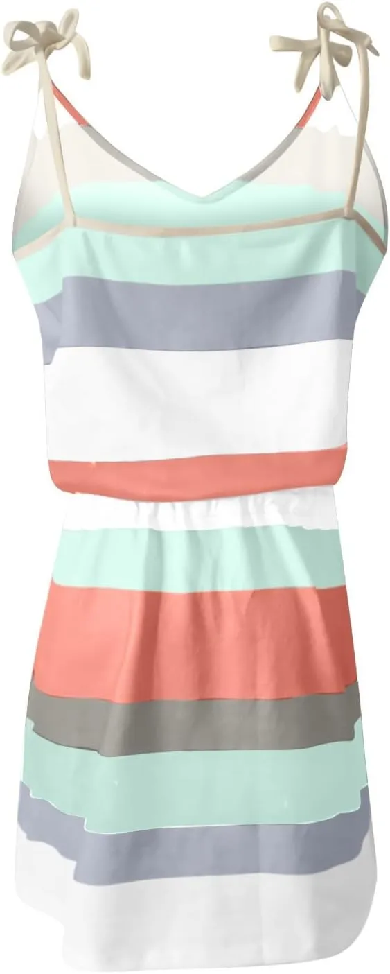 Sundresses for Women 2025 Summer Casual Dresses Striped Beach Party Dress Mini Tshirt Dress with Pocket Boho Dresses