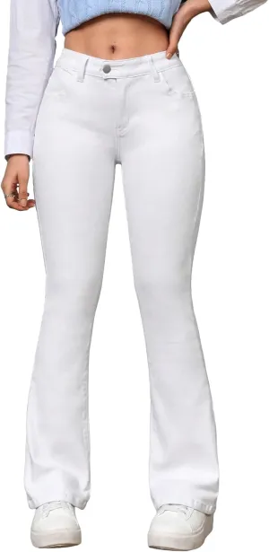 SweatyRocks Women's Low Rise Jeans Casual Zipper Fly Flare Leg Denim Pants with Pocket