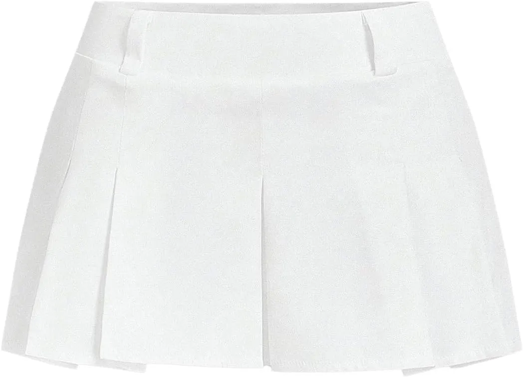 SweatyRocks Women's Low Waist Pleated Mini Skirt A Line Ruffled Skater Skirts