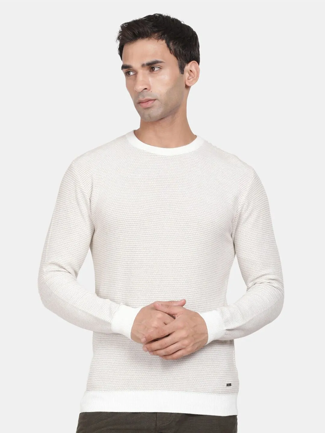 T-Base Ribbed Round Neck Cotton Pullover Sweaters