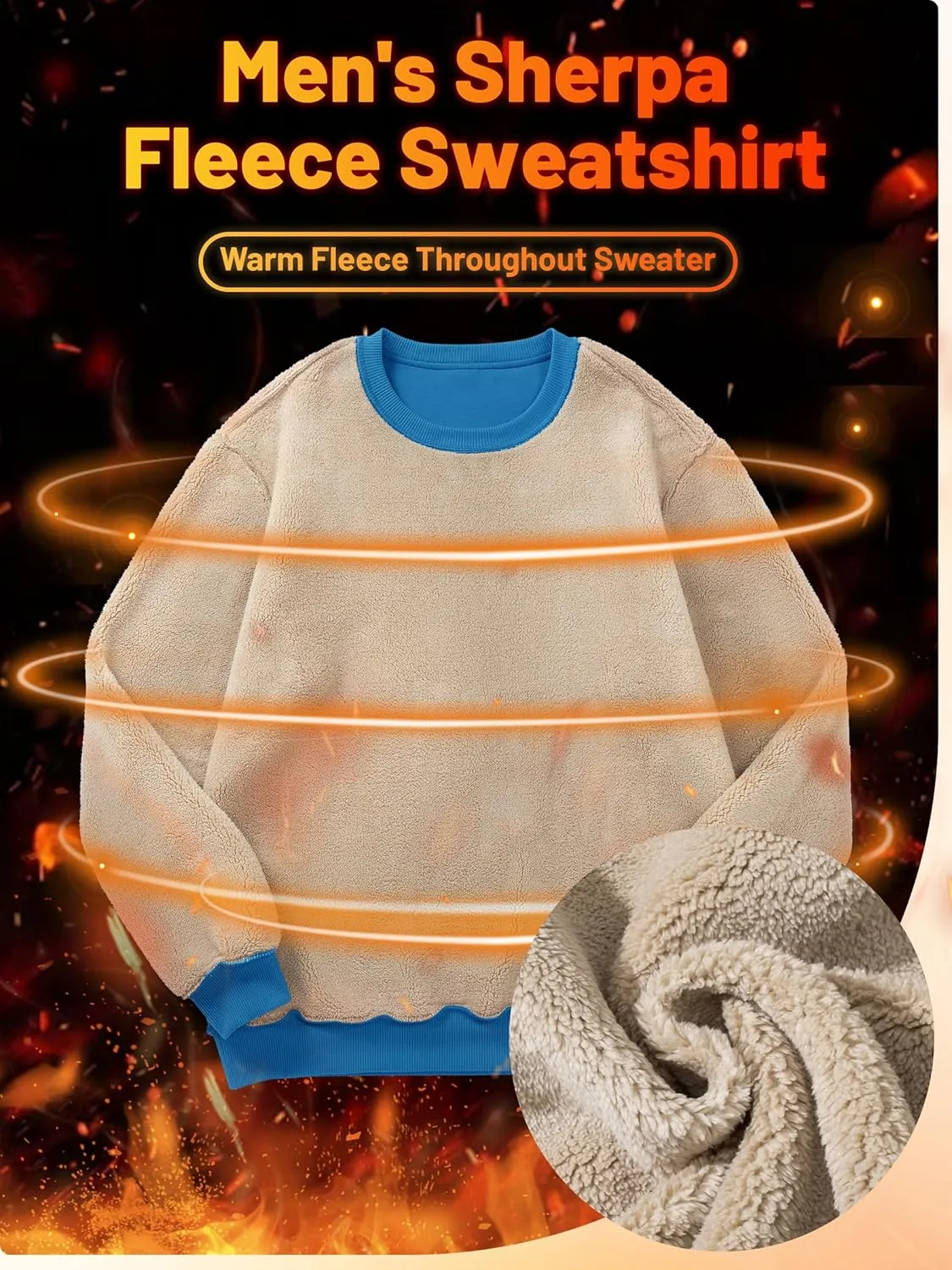 TACVASEN Men's Crewneck Sweatshirt Warm Sherpa Lined Sweatshirts Heavyweight Long Sleeve Underwear Winter Fleece Pullover