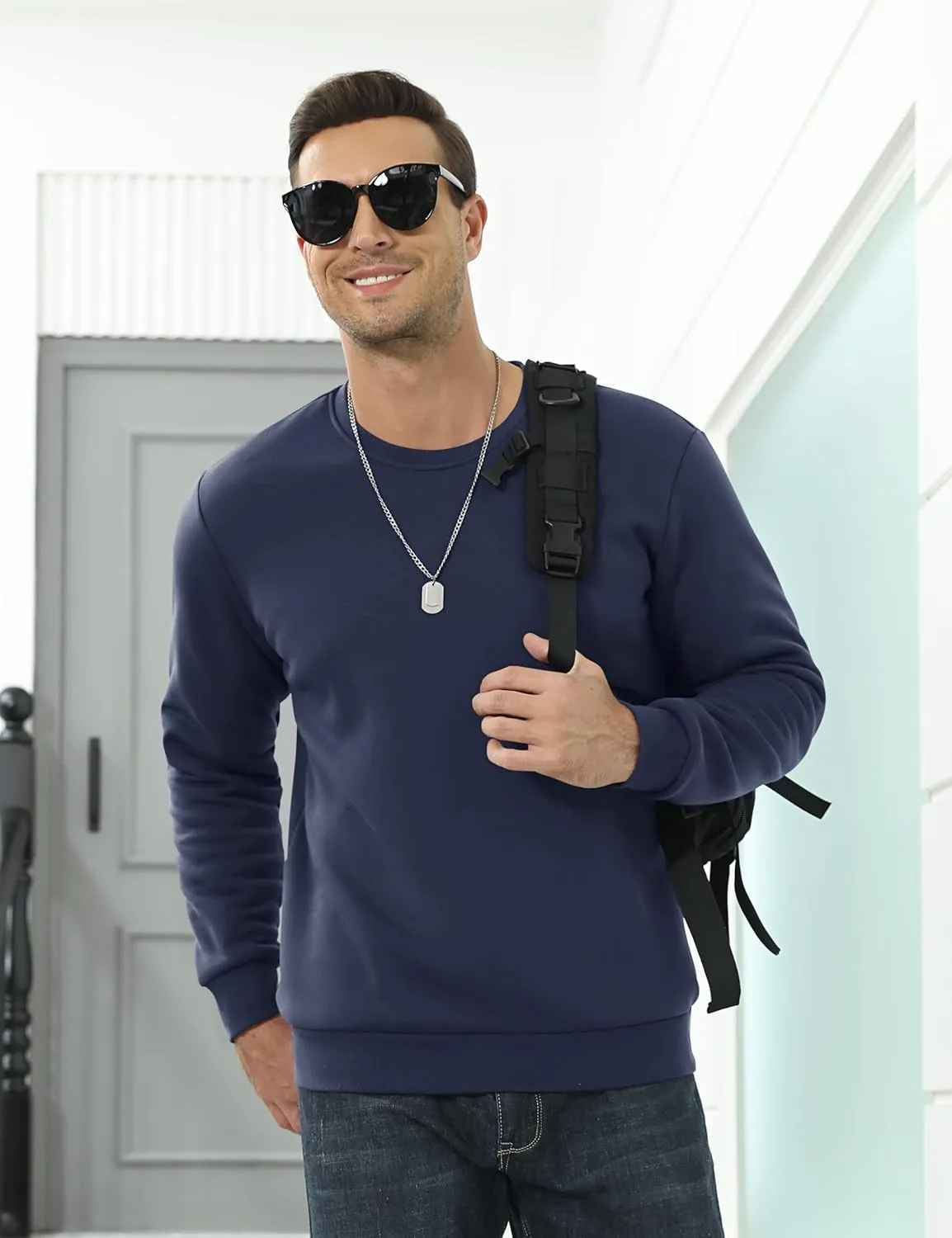 TACVASEN Men's Crewneck Sweatshirt Warm Sherpa Lined Sweatshirts Heavyweight Long Sleeve Underwear Winter Fleece Pullover