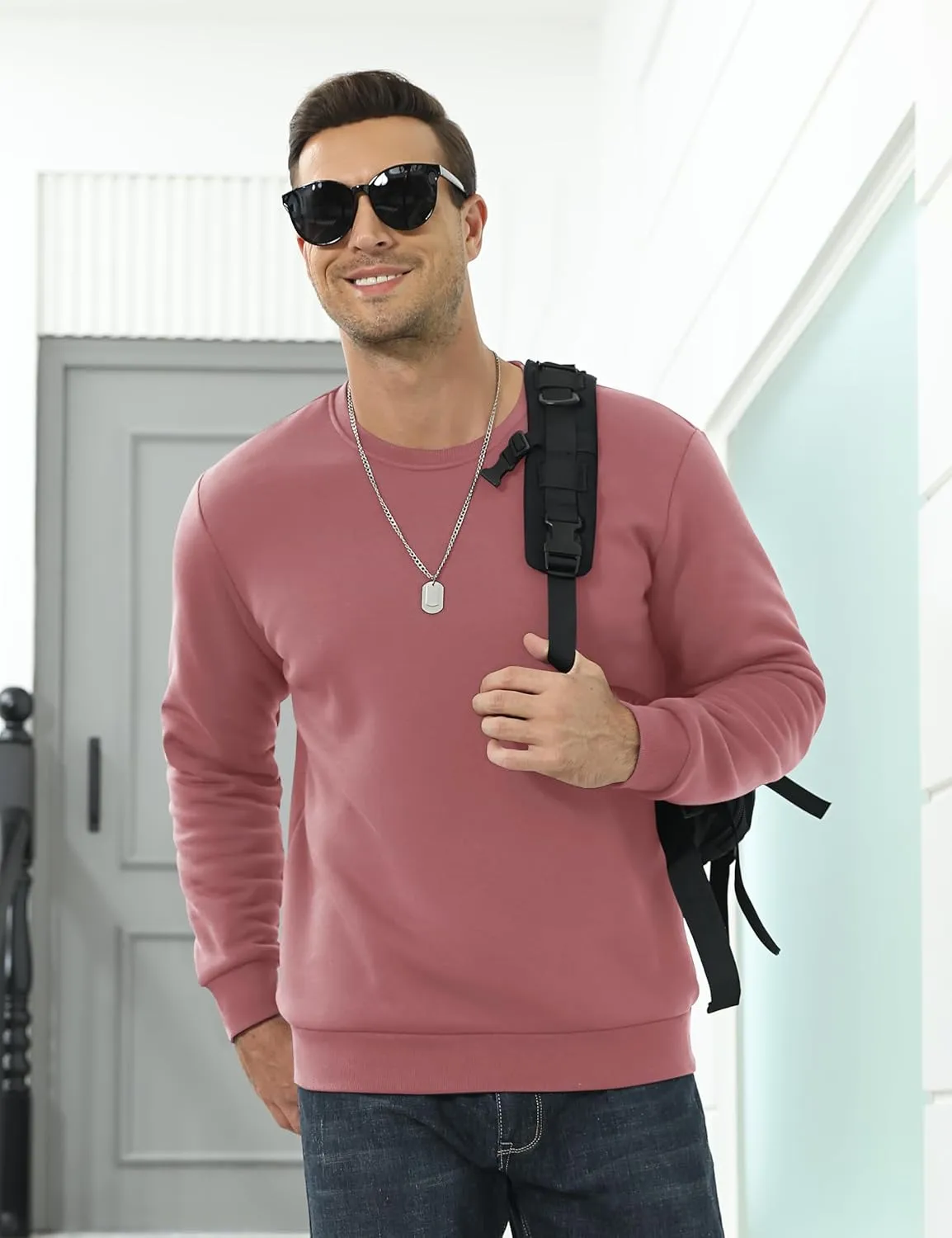 TACVASEN Men's Crewneck Sweatshirt Warm Sherpa Lined Sweatshirts Heavyweight Long Sleeve Underwear Winter Fleece Pullover