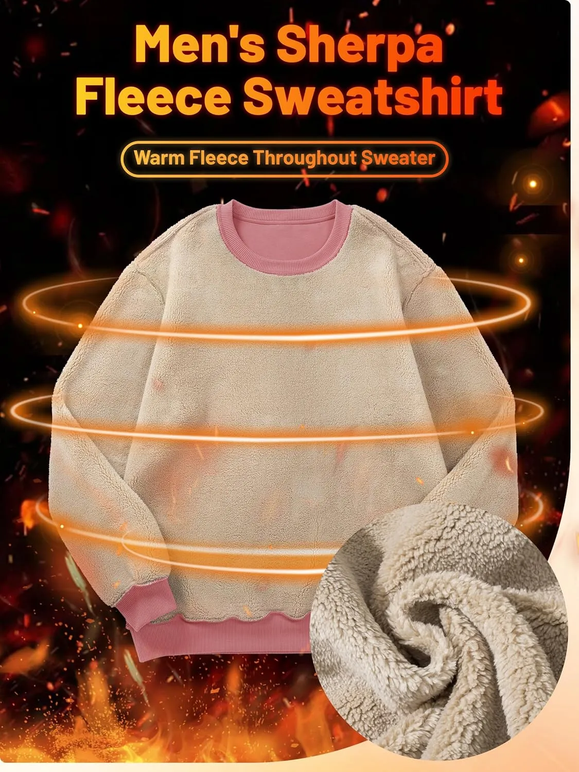 TACVASEN Men's Crewneck Sweatshirt Warm Sherpa Lined Sweatshirts Heavyweight Long Sleeve Underwear Winter Fleece Pullover