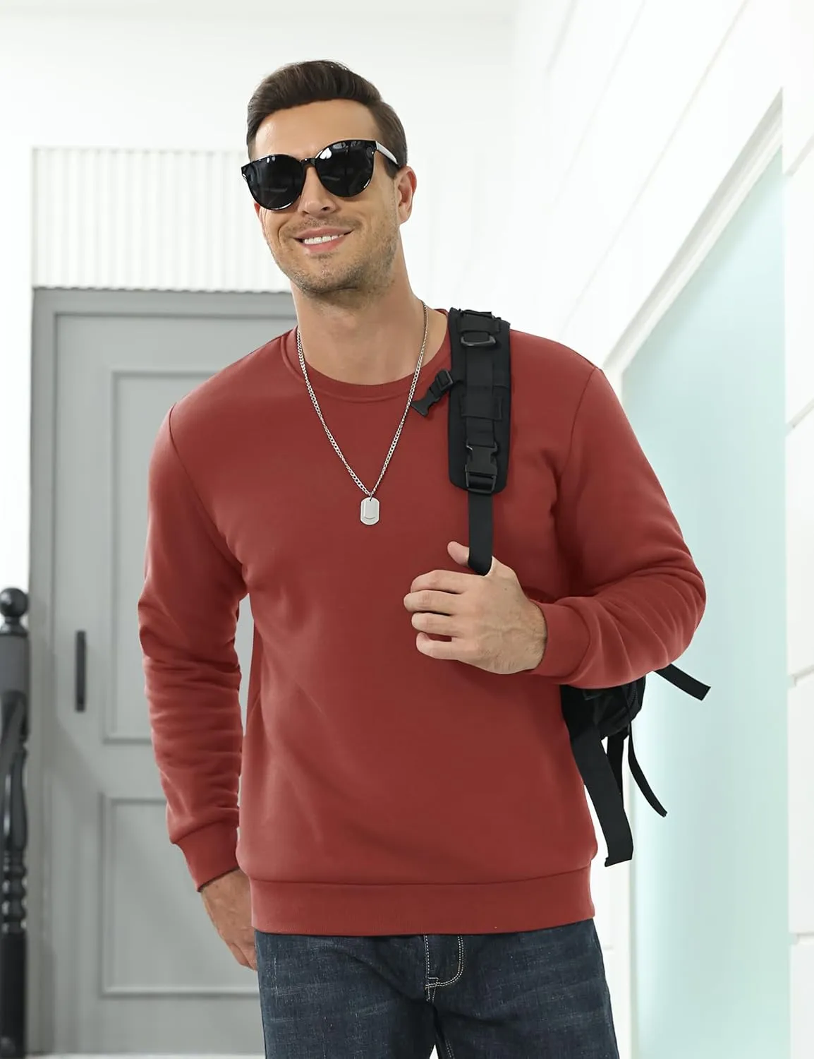 TACVASEN Men's Crewneck Sweatshirt Warm Sherpa Lined Sweatshirts Heavyweight Long Sleeve Underwear Winter Fleece Pullover