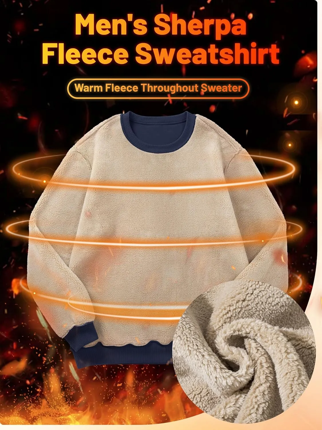 TACVASEN Men's Crewneck Sweatshirt Warm Sherpa Lined Sweatshirts Heavyweight Long Sleeve Underwear Winter Fleece Pullover