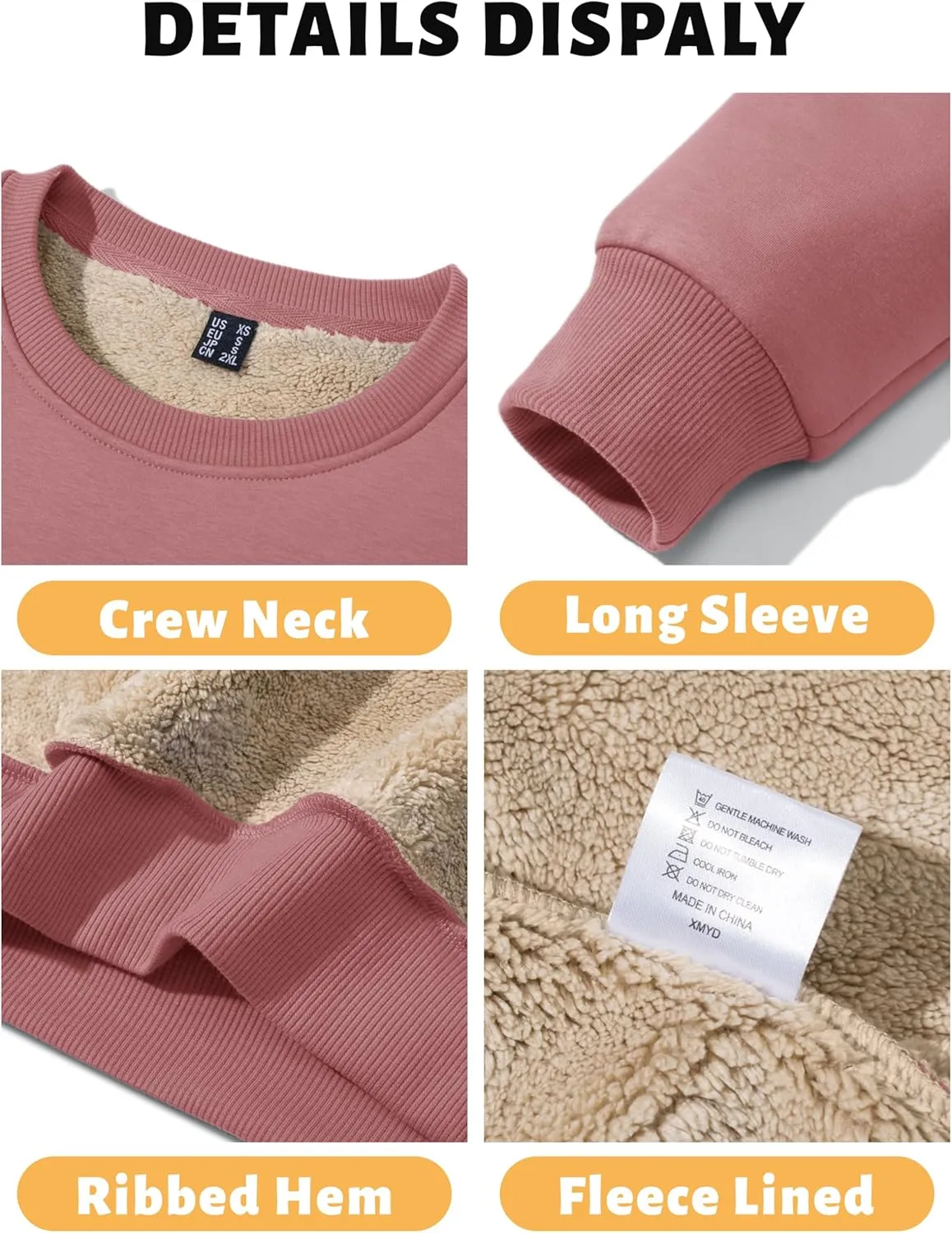 TACVASEN Men's Crewneck Sweatshirt Warm Sherpa Lined Sweatshirts Heavyweight Long Sleeve Underwear Winter Fleece Pullover