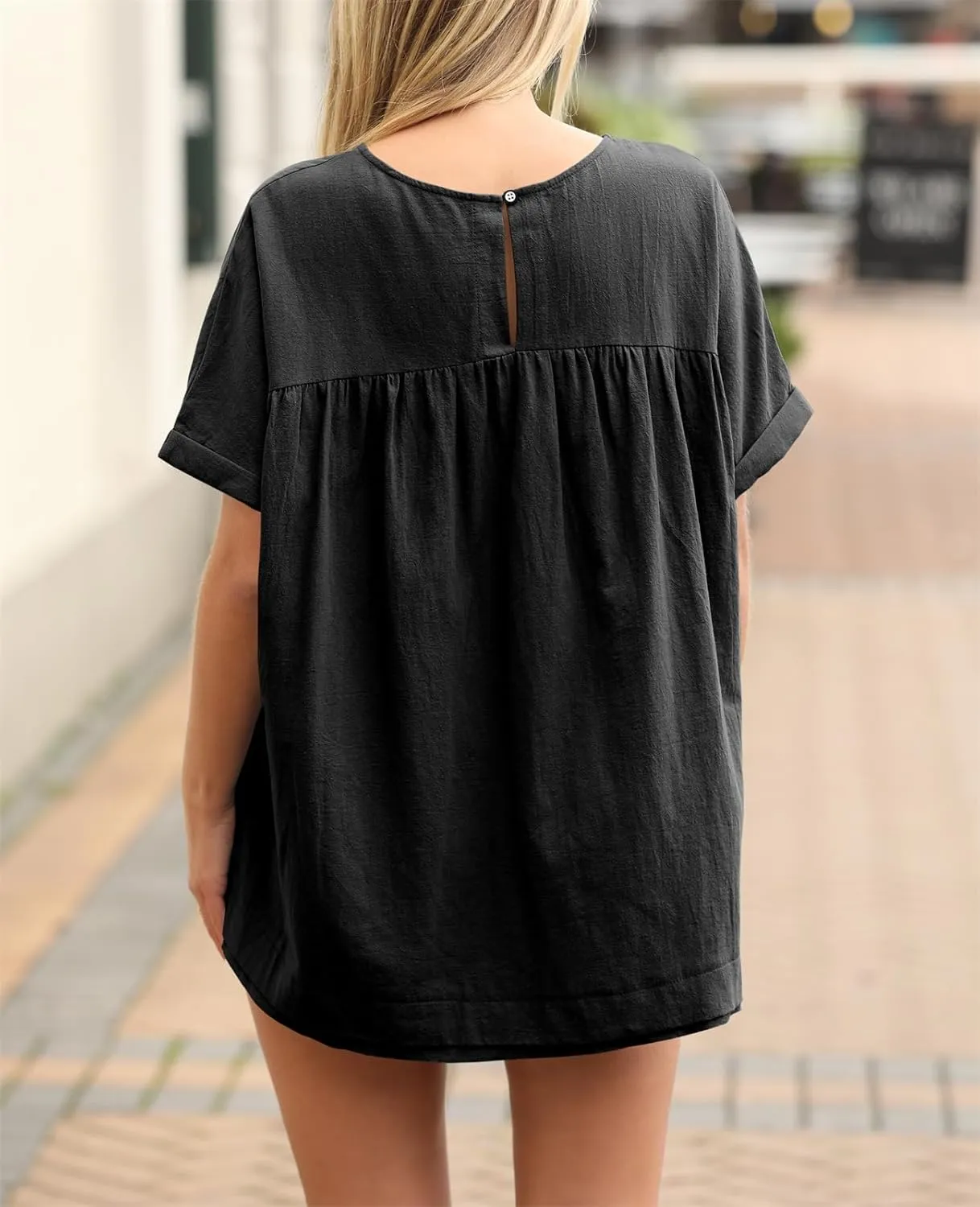 Tankaneo Womens Summer Babydoll Tops Casual Loose Fit Peplum Oversized Tunic Shirts