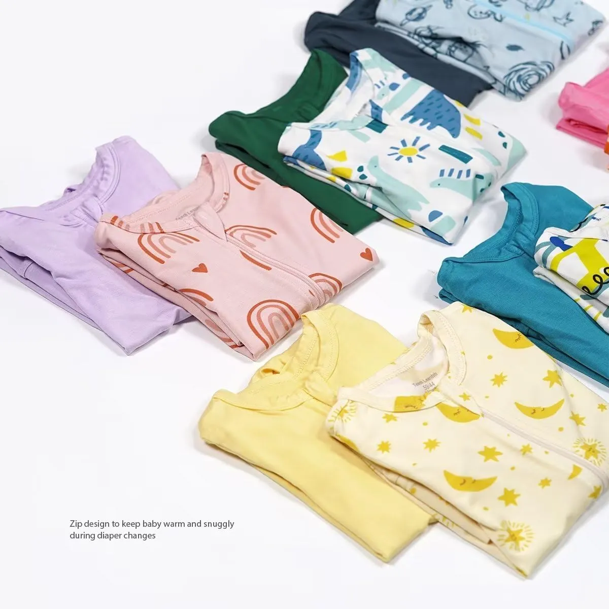 Teach Leanbh Baby Boys Girls 2 Pack Bamboo Viscose Pajamas with Mitten Cuffs 2 Way Zipper Long Sleeve Romper Sleep and Play