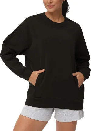 THE GYM PEOPLE Women's Loose Fit Sweatshirt Long Sleeve Crewneck Cotton Boxy Fall Workout Pullover Tops with Pockets