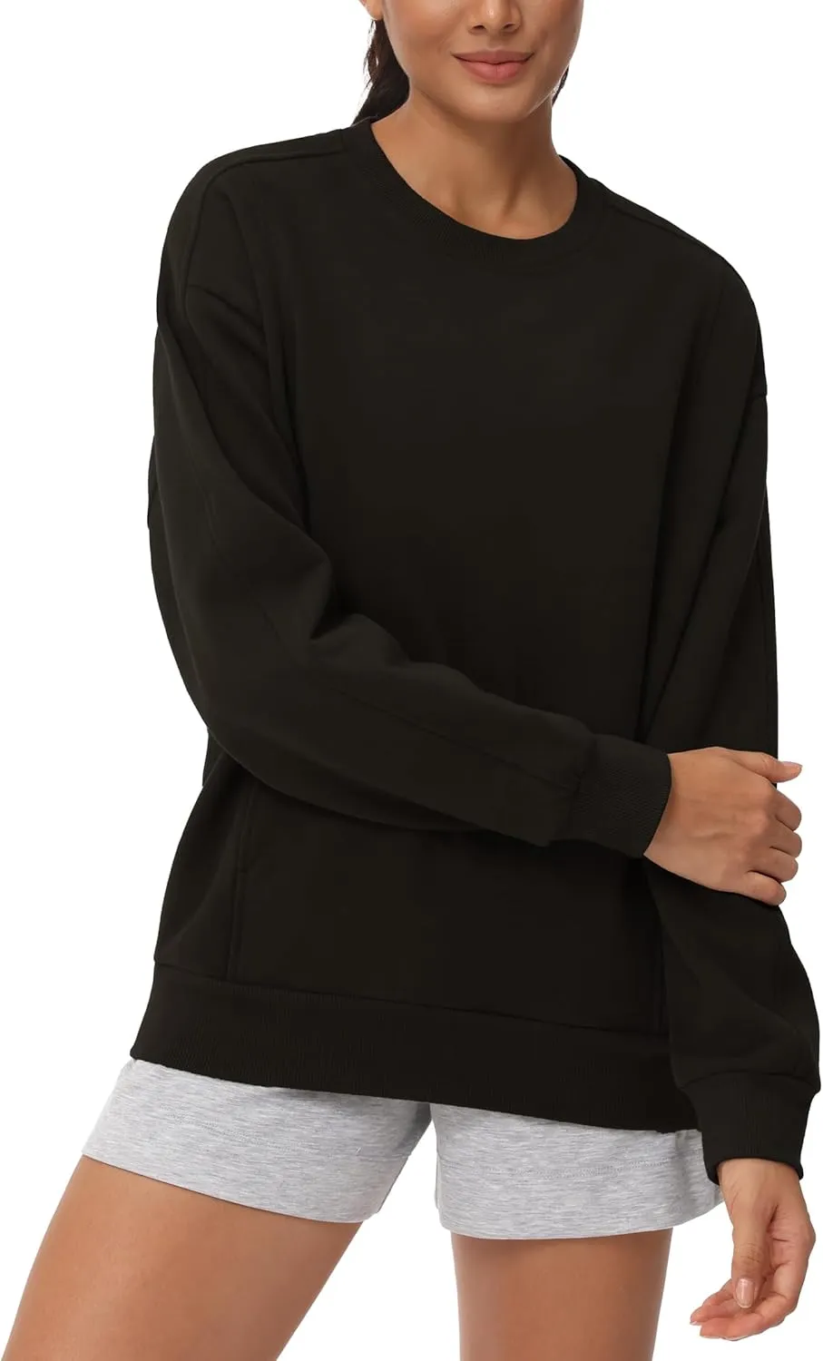 THE GYM PEOPLE Women's Loose Fit Sweatshirt Long Sleeve Crewneck Cotton Boxy Fall Workout Pullover Tops with Pockets