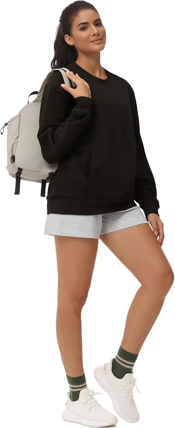 THE GYM PEOPLE Women's Loose Fit Sweatshirt Long Sleeve Crewneck Cotton Boxy Fall Workout Pullover Tops with Pockets