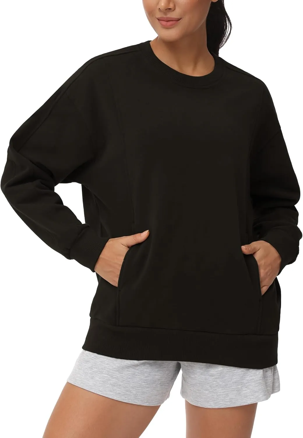 THE GYM PEOPLE Women's Loose Fit Sweatshirt Long Sleeve Crewneck Cotton Boxy Fall Workout Pullover Tops with Pockets