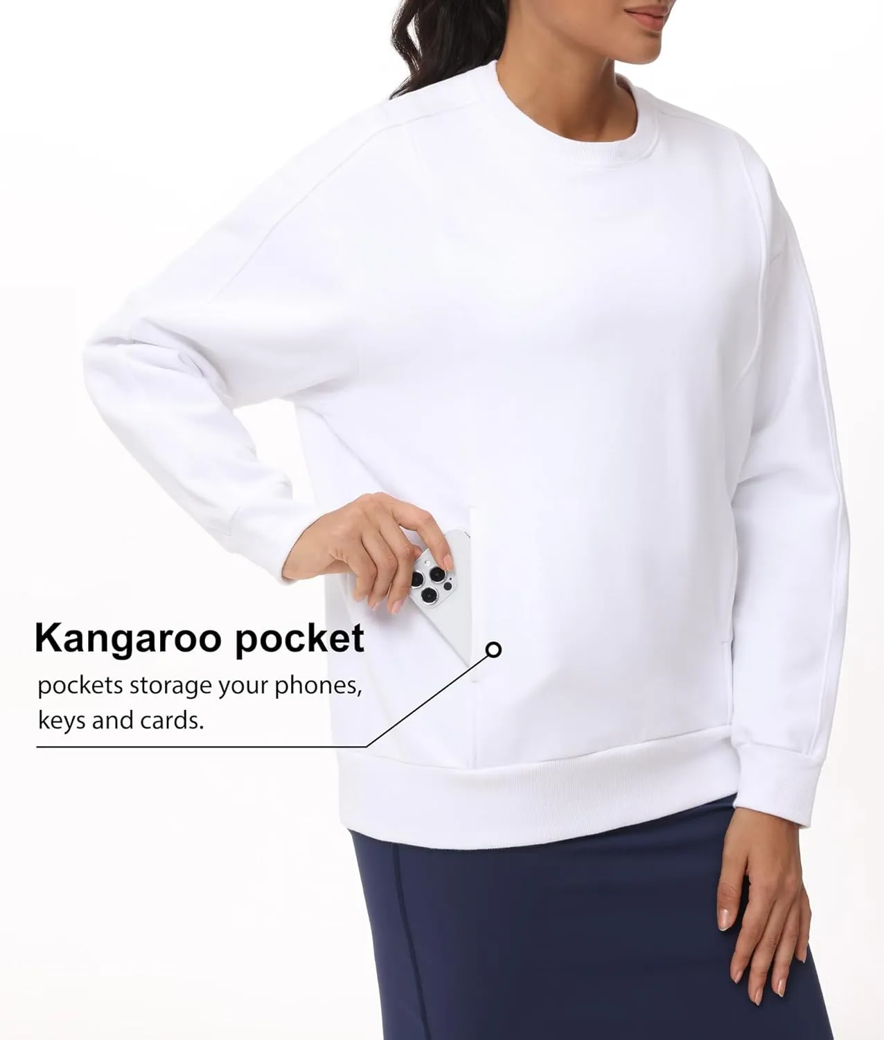 THE GYM PEOPLE Women's Loose Fit Sweatshirt Long Sleeve Crewneck Cotton Boxy Fall Workout Pullover Tops with Pockets