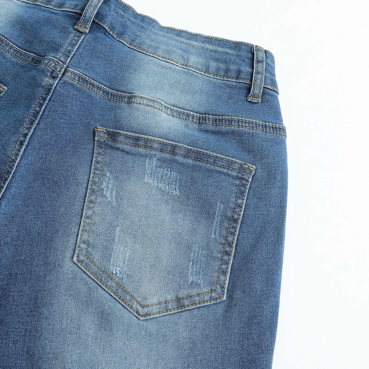 THUNDER STAR Womens Stretch Ripped Cropped Jeans Mid Rise Distressed Casual Denim Pants