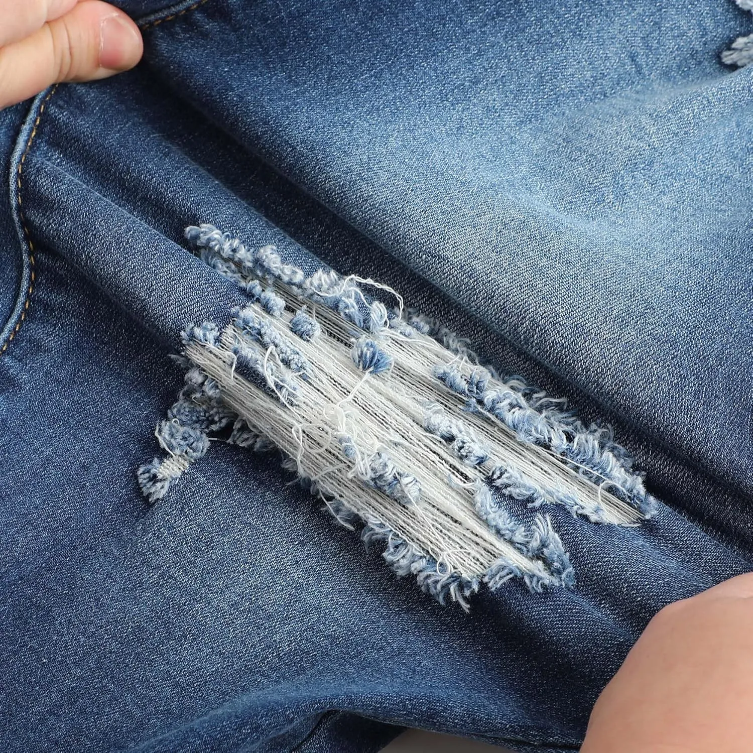 THUNDER STAR Womens Stretch Ripped Cropped Jeans Mid Rise Distressed Casual Denim Pants